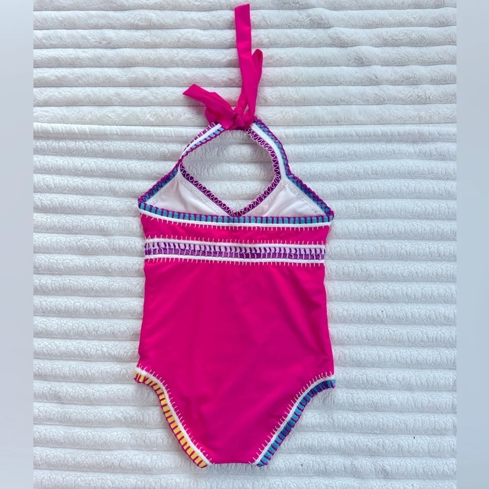 Pink Platinum Swimsuit with Purple and White Trim